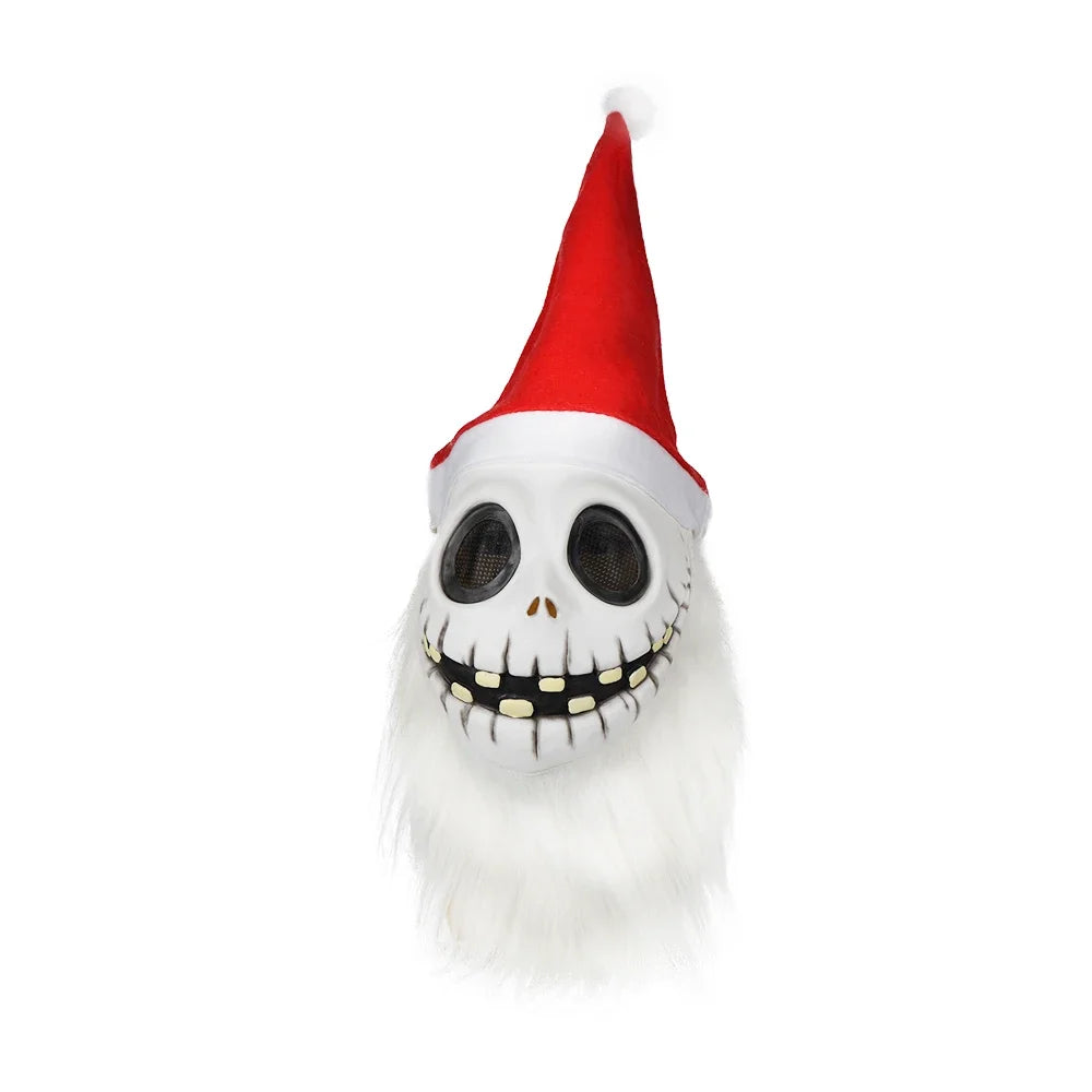 Jack Skellington Santa Latex Mask with Hat & Beard – The Nightmare Before Christmas Cosplay Costume Prop for Halloween & Xmas Party