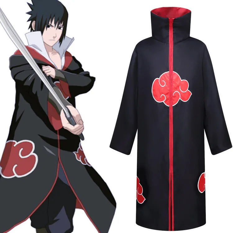 Akatsuki Uchiha Itachi Cloak for Adult Long Black Robe Capes Halloween Carnival Cosplay Costume with Accessories