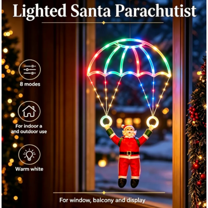 Parachute Lights LED Christmas Santa Claus USB Powered for Roof Eave Balcony Garden Yard Festival Atmosphere Party Holiday Decor