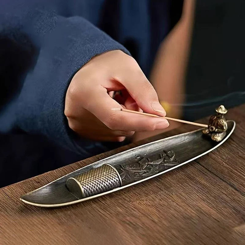 Boat Incense Burner - Fishing Old Man Sandalwood Holder