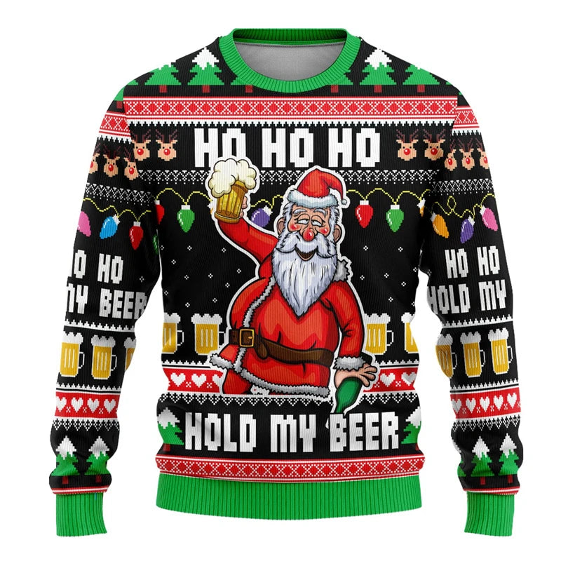 Ugly Christmas Sweater - Cartoon Santa Graphic Sweatshirt