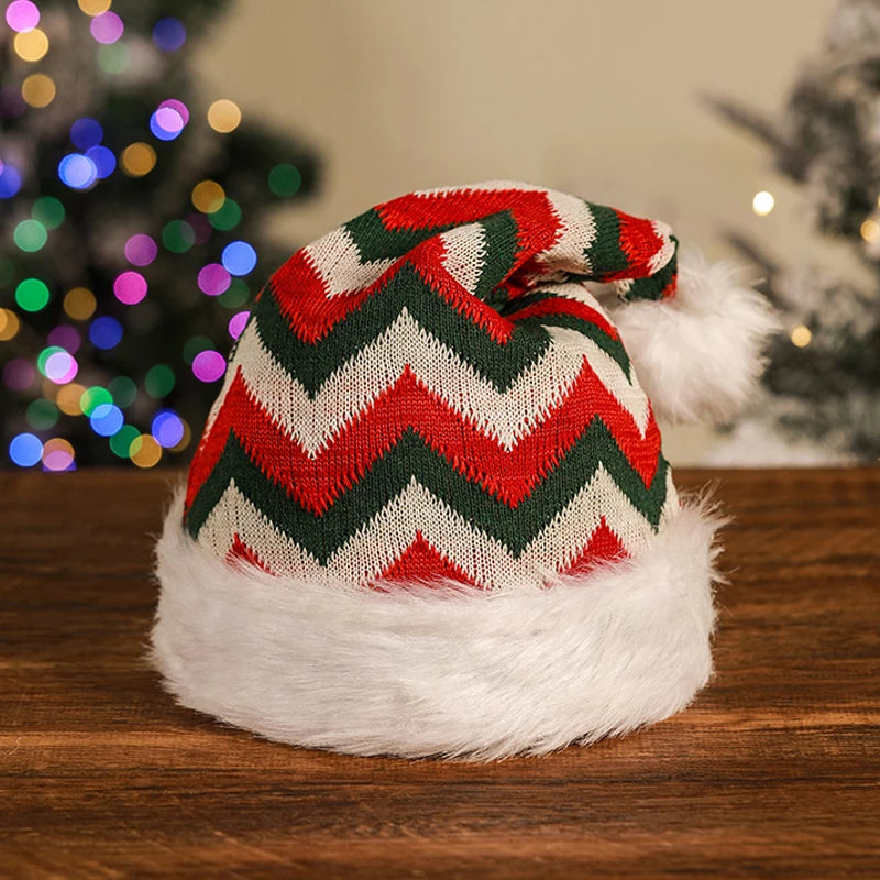 Christmas Santa Hat - Plush Knitted Adult Holiday Party Costume