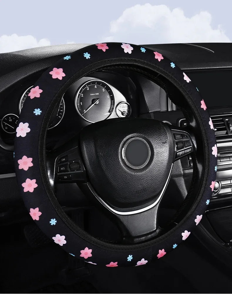 Car Steering Wheel Cover - Flowers Print Anti-Slip Protector