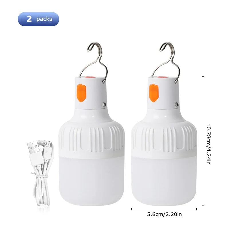 2pcs Rechargeable LED Indoor Outdoor Emergency Hookup Portable Lights with Battery Flashing Lights Barbecue Tent Camping Lights