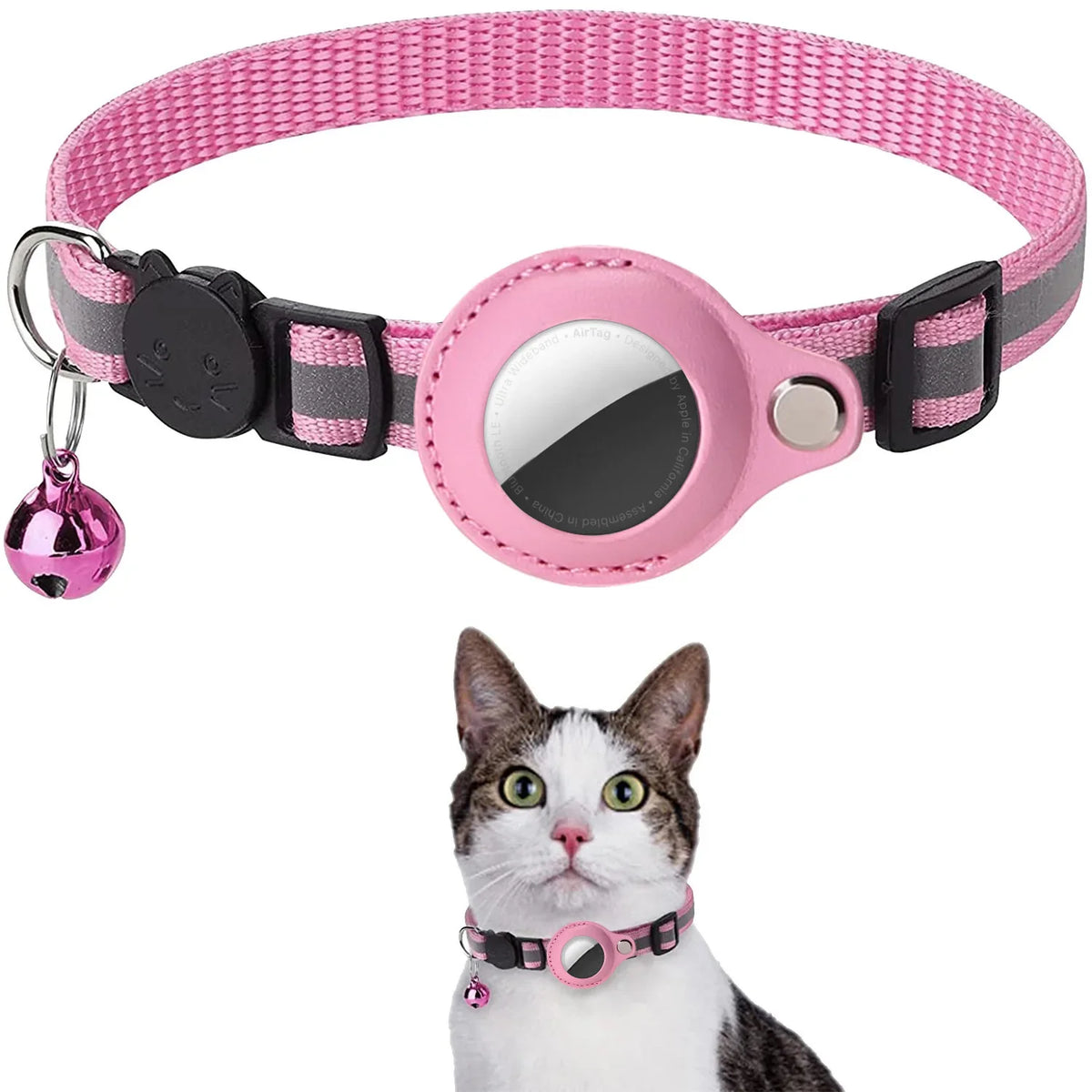 Cat AirTag Holder Collar Breakaway Reflective Strips Adjustable Kitten Collar Waterproof Cat Bell Collar Pet Air Tag Case Collar