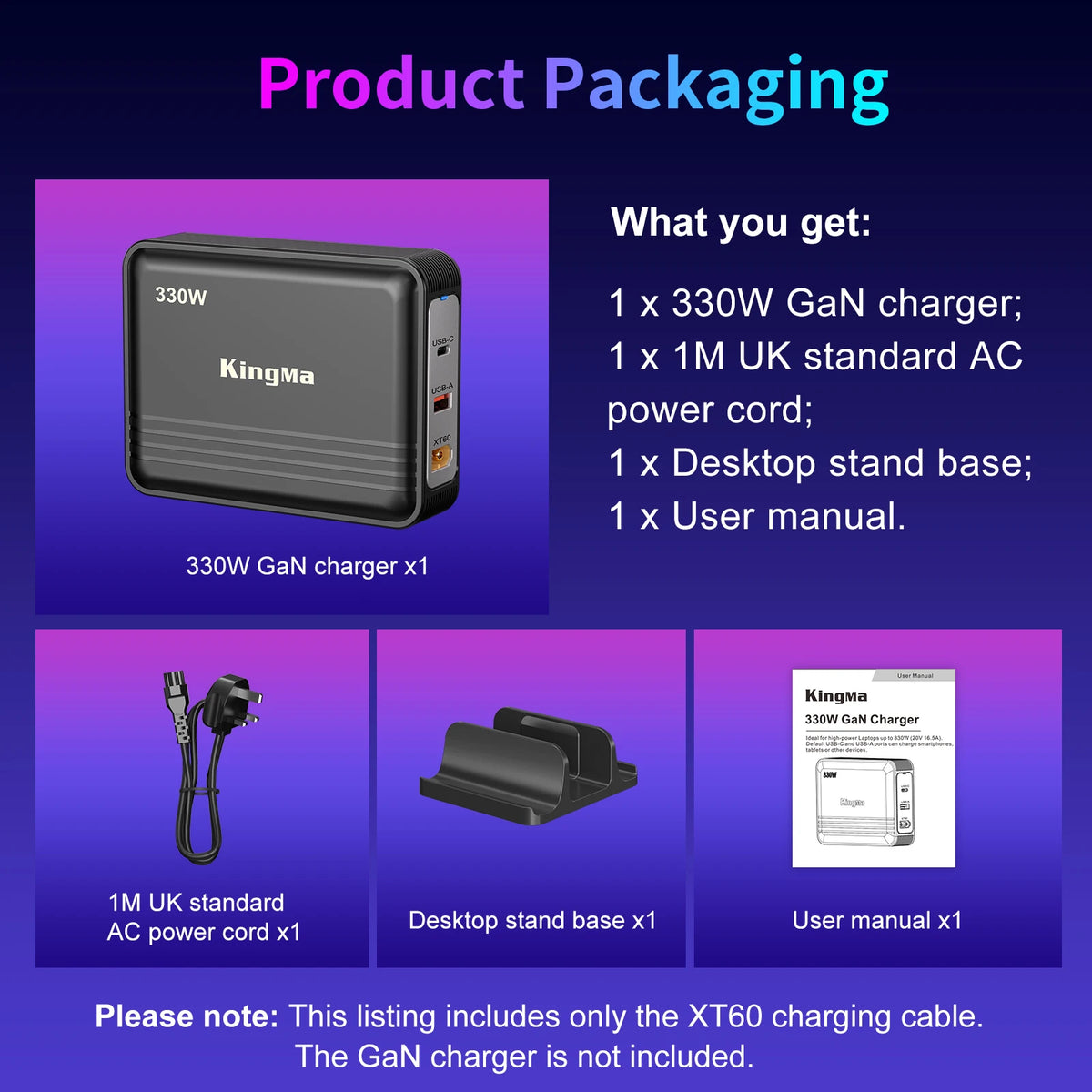 330W GaN Laptop Charger - XT60 to DC Power Adapter
