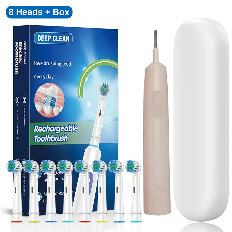Electric Toothbrush - Rotary Rechargeable Adult Toothbrush Set