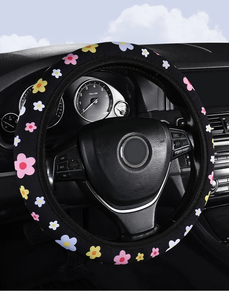 Car Steering Wheel Cover - Flowers Print Anti-Slip Protector