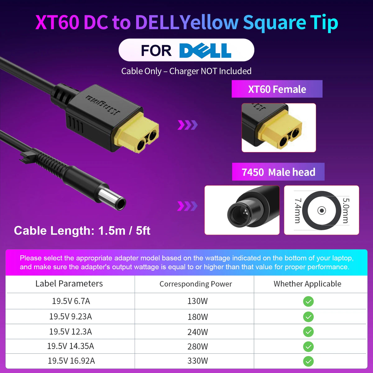 330W GaN Laptop Charger - XT60 to DC Power Adapter