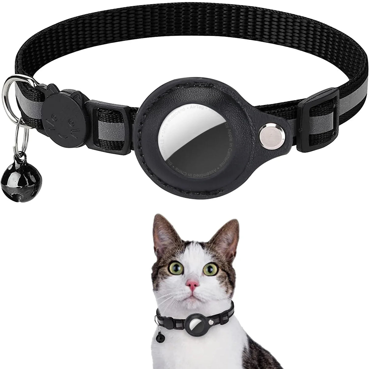 Cat AirTag Holder Collar Breakaway Reflective Strips Adjustable Kitten Collar Waterproof Cat Bell Collar Pet Air Tag Case Collar
