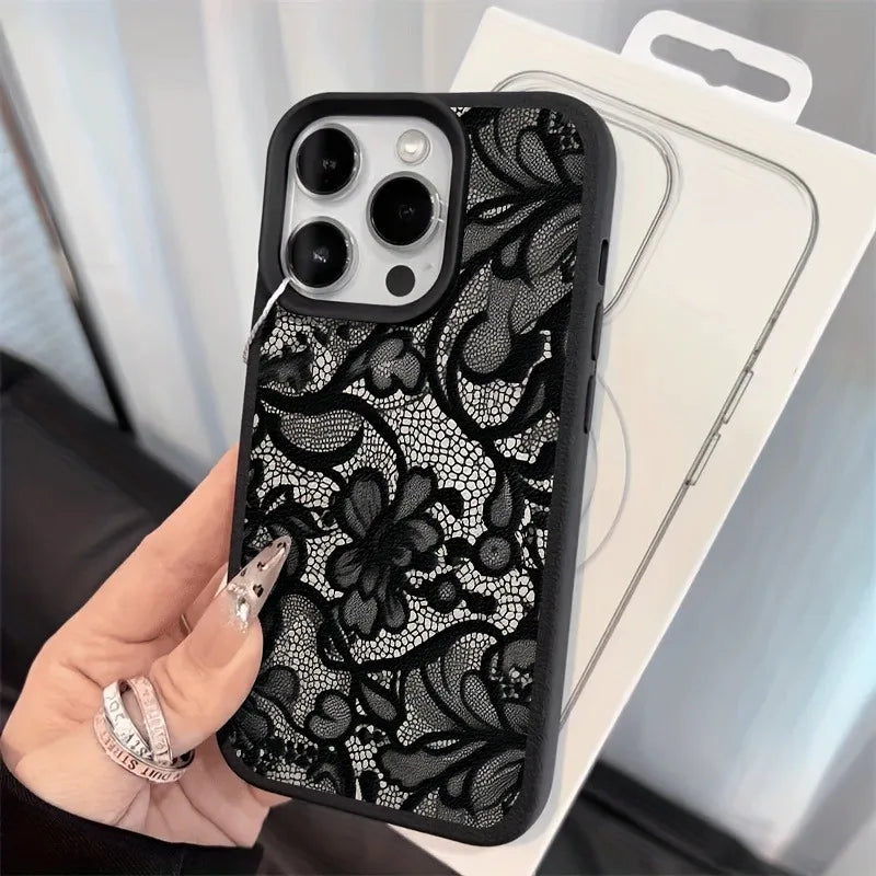 Lace Patterned iPhone Case - Lychee Textured TPU Cover