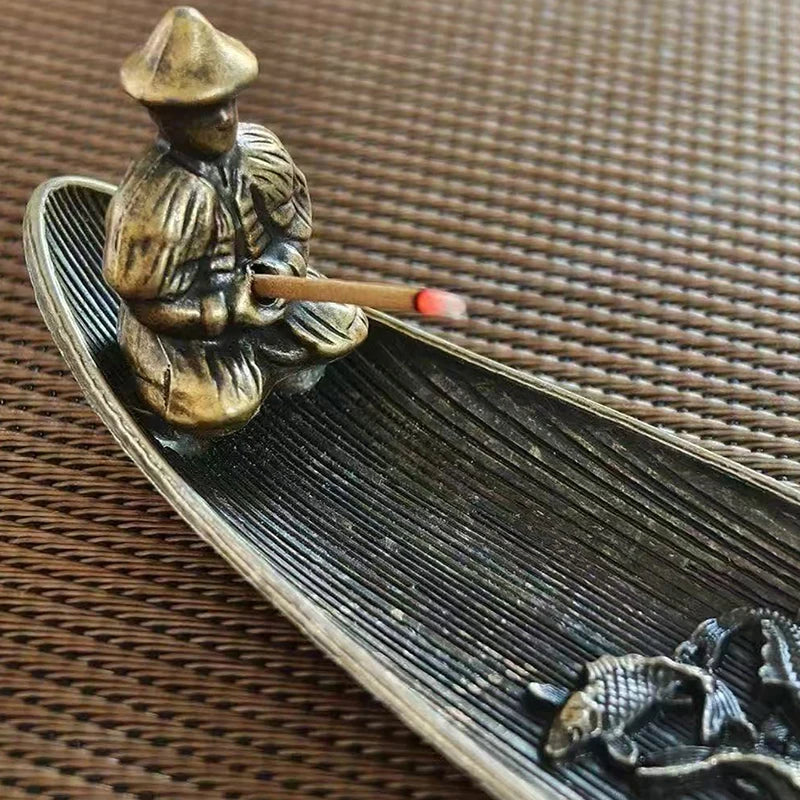Boat Incense Burner - Fishing Old Man Sandalwood Holder