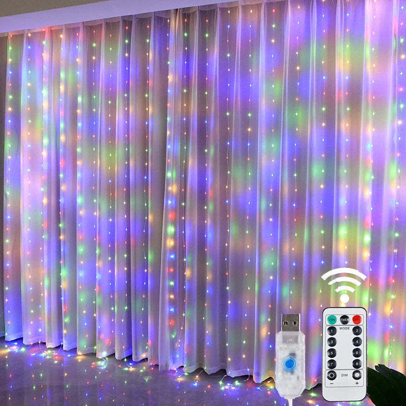 LED Fairy String Curtain Lights - 8 Mode Remote USB Decor