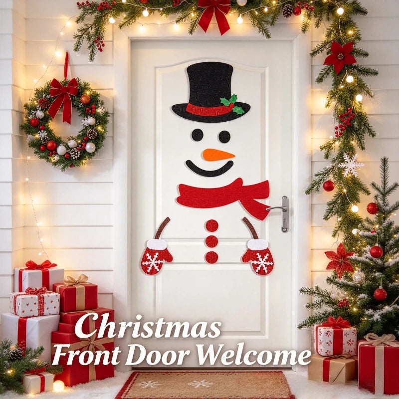 Christmas Wall Stickers - Felt Santa Snowman Door Decor