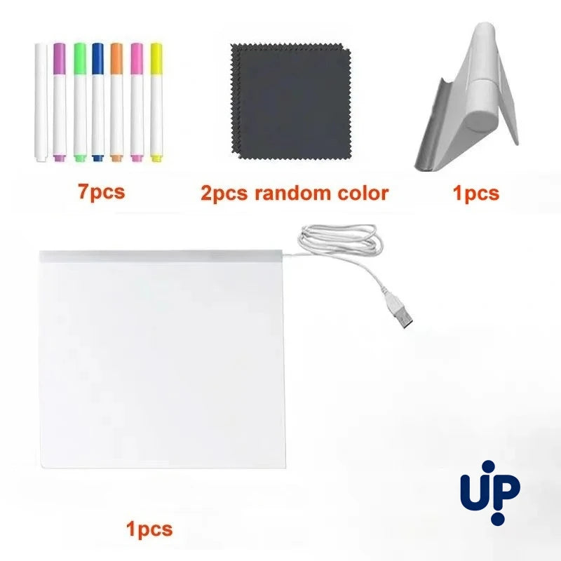 LUMINA-CORE NEON HUD | Transparent Acrylic Glowing Memo Board with 7-Color Chroma Pens