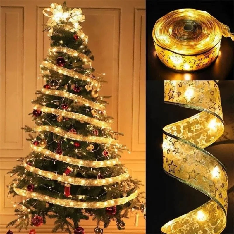 2/5/10m Christmas Ribbon Fairy Light String Merry Christmas Decorations