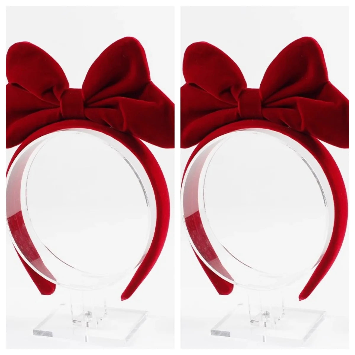 Red Velvet Bow Headband for Women Christmas Headwear New Year's Eve Disney Headband Children's Hair Accessories