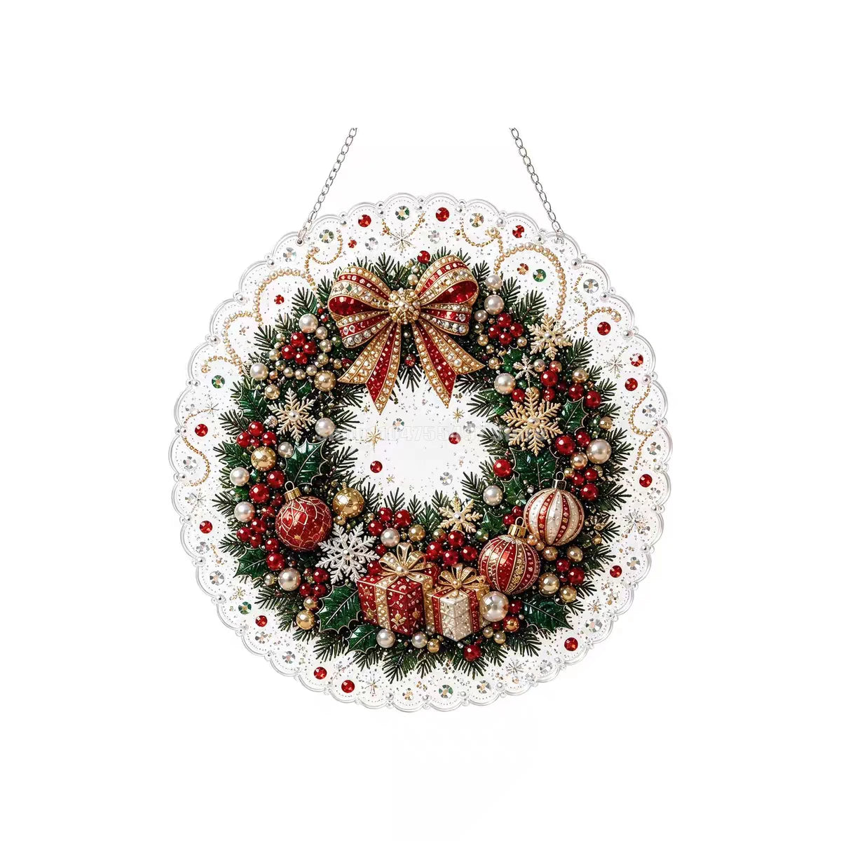 20X20CM Diamond Painting 3d Mixed-sized Pearl Beads Christmas Pearl Suncatcher Kit For Diy Craft Metal Chain Festive Wall Decor