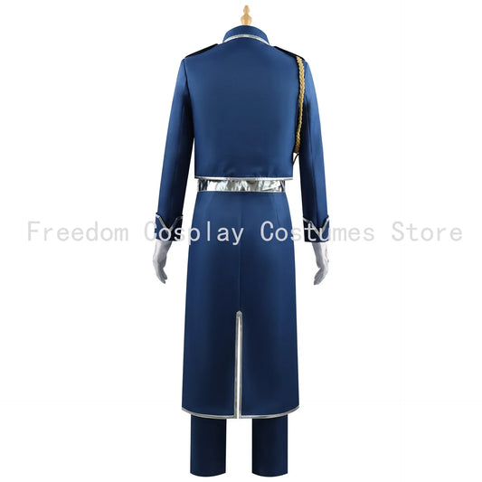 Roy Mustang Cosplay Anime Fullmetal Alchemist Costume Uniform Wig Blue Military Coat Game Exhibition Stage Party Outfit for Men