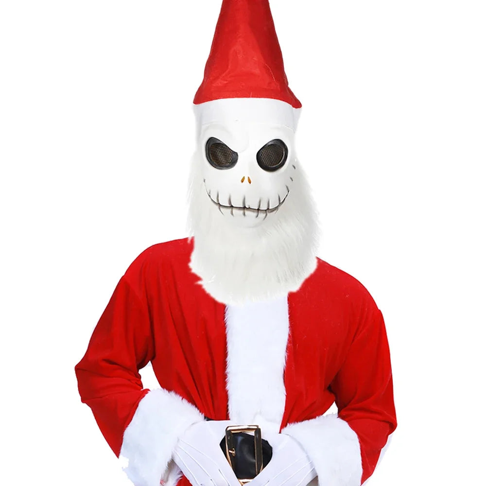 Jack Skellington Santa Latex Mask with Hat & Beard – The Nightmare Before Christmas Cosplay Costume Prop for Halloween & Xmas Party