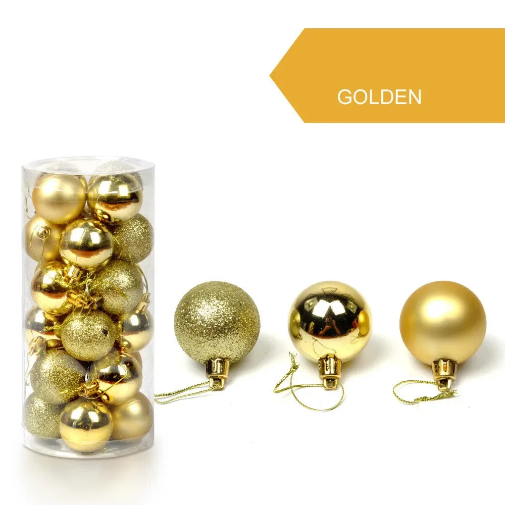 24pcs 3cm Glitter Christmas Ball Ornament Hanging Bauble Ball Gold Pink Champagne Christmas Tree Decorations New Year Gift