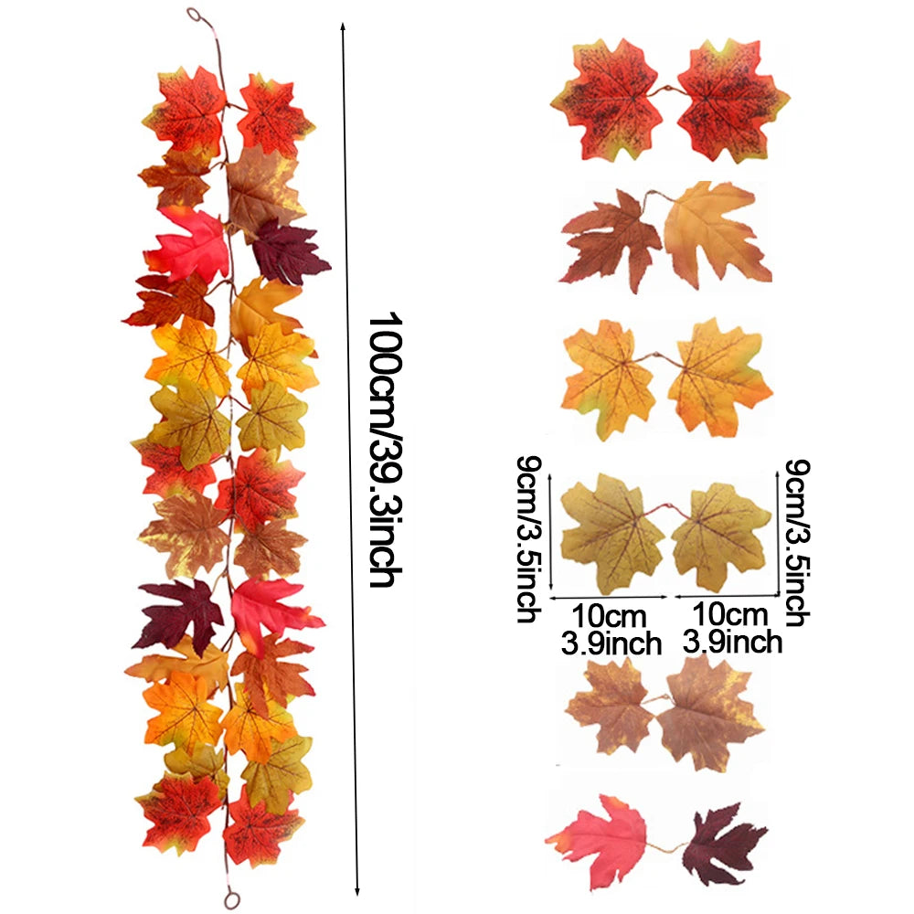 Autumn Decor Artificial Maple Fall Leaf Vine Garland Hanging Wedding Thanksgiving Decorations Home Halloween Fireplace Decor