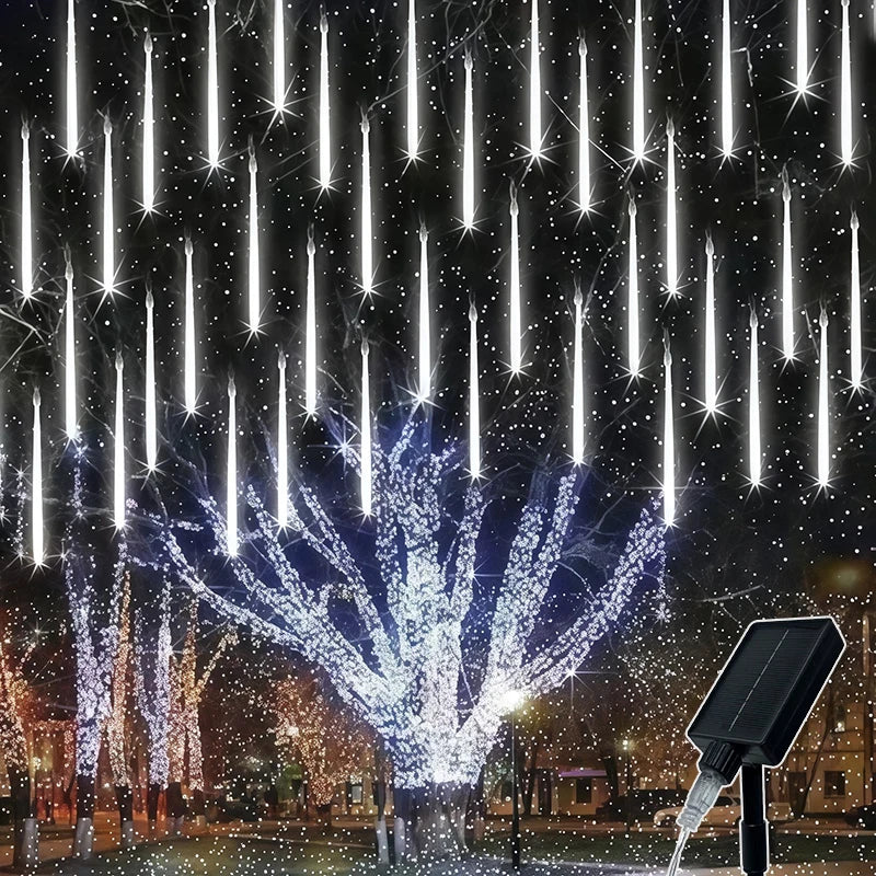 CELESTIAL CASCADE | Waterproof Solar LED Meteor Shower & Falling Rain Cascading Lights (8 Tubes)