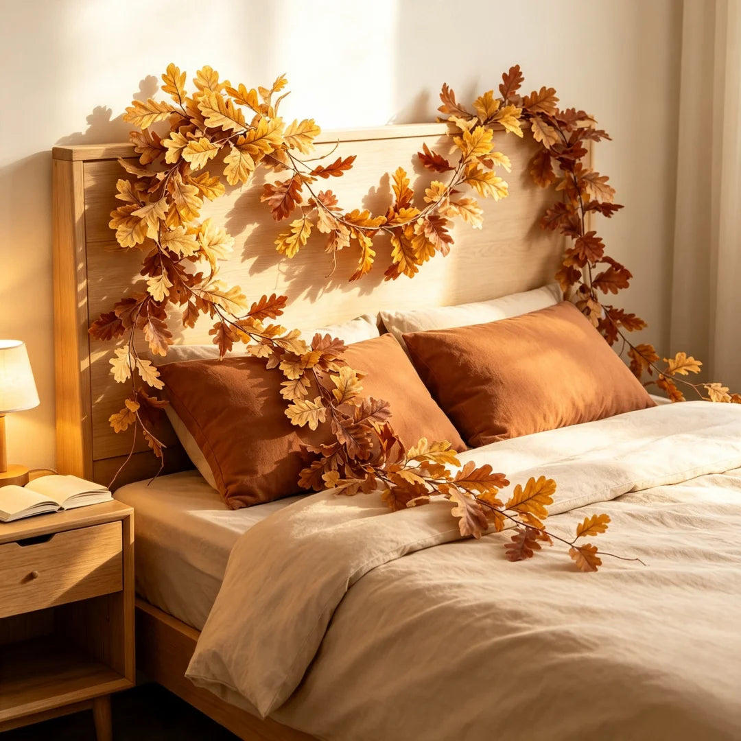 Artificial Oak Leaf Fall Garland, Autumn Vine Garland for Thanksgiving Halloween Farmhouse Fireplace Table Decor ﻿