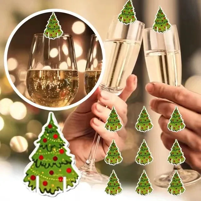 10PCS Christmas Cup Card Santa Hat Wine Glass Decor Ornaments Navidad Noel New Year Gift Home Christmas Decorations