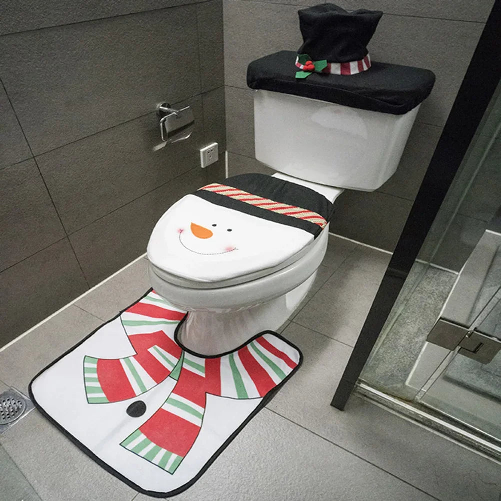 FESTIVE THRONE SUITE | 3-Piece Funny Christmas Toilet Seat Cover & Bathroom Rug Set