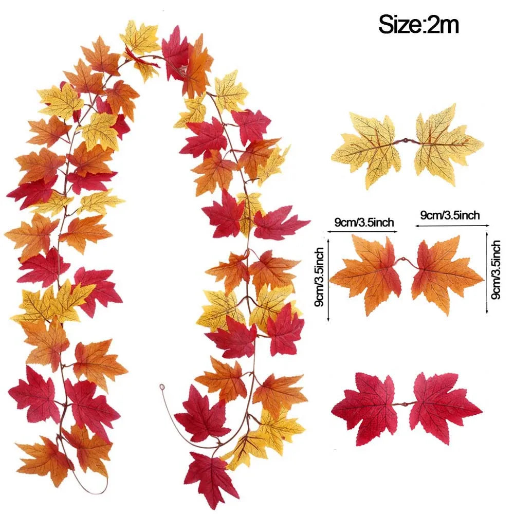 Autumn Decor Artificial Maple Fall Leaf Vine Garland Hanging Wedding Thanksgiving Decorations Home Halloween Fireplace Decor