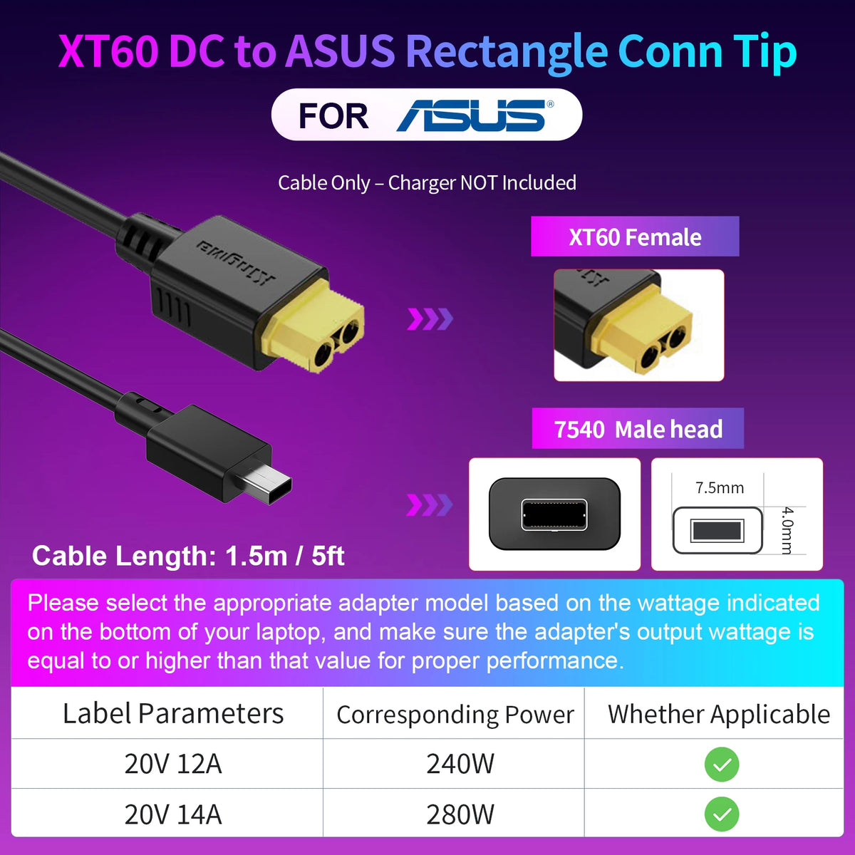 330W GaN Charger Laptop, XT60 to DC Cable Adapter,  Compatible with Lenovo, ASUS, Dell, Alienware, HP, Acer, MSI, Razer, Xiaomi