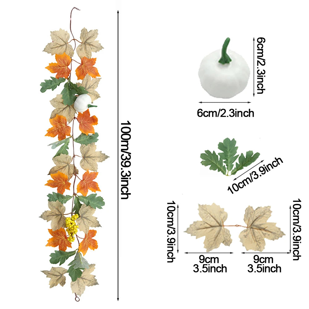 Autumn Decor Artificial Maple Fall Leaf Vine Garland Hanging Wedding Thanksgiving Decorations Home Halloween Fireplace Decor