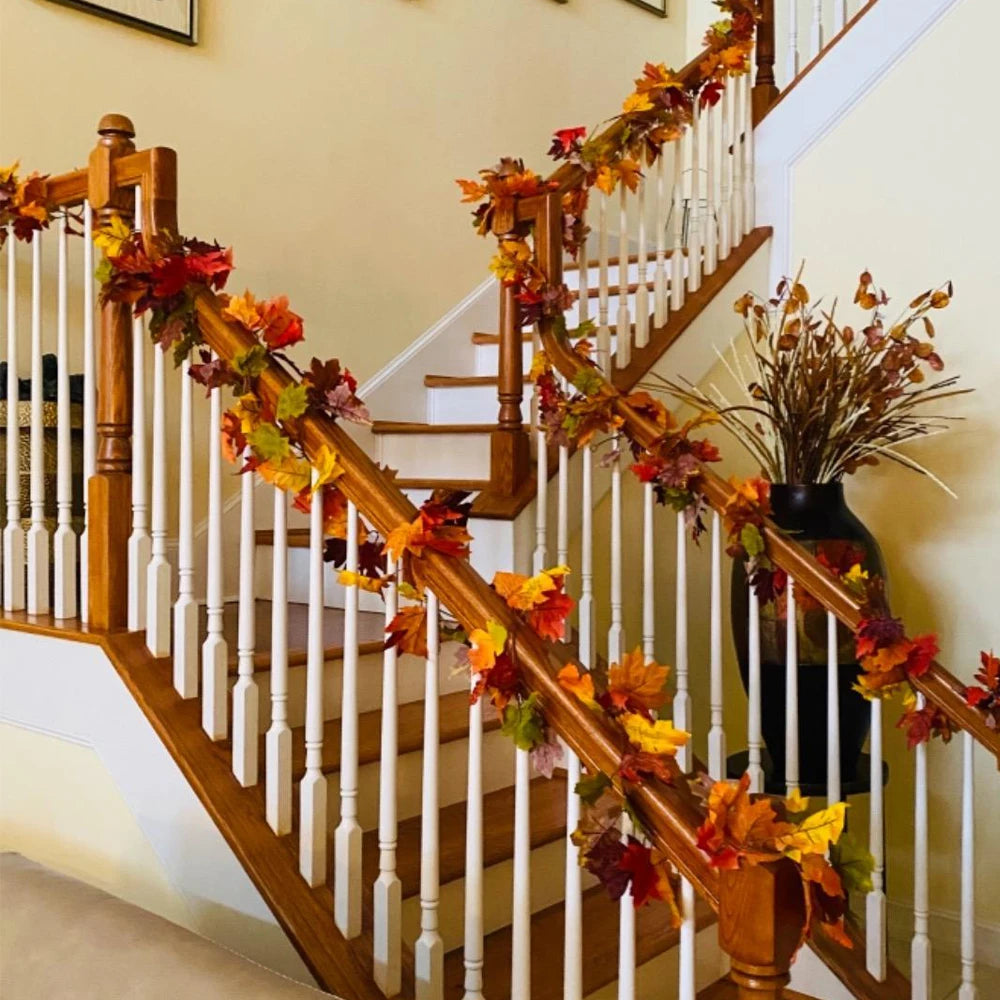 Autumn Decor Artificial Maple Fall Leaf Vine Garland Hanging Wedding Thanksgiving Decorations Home Halloween Fireplace Decor