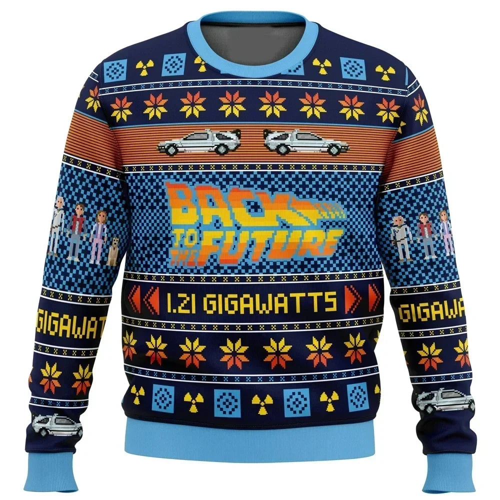 2026 autumn and winter Back To The Future Ugly Christmas sweaters, cartoon anime men's and women's pullovers, sportswear