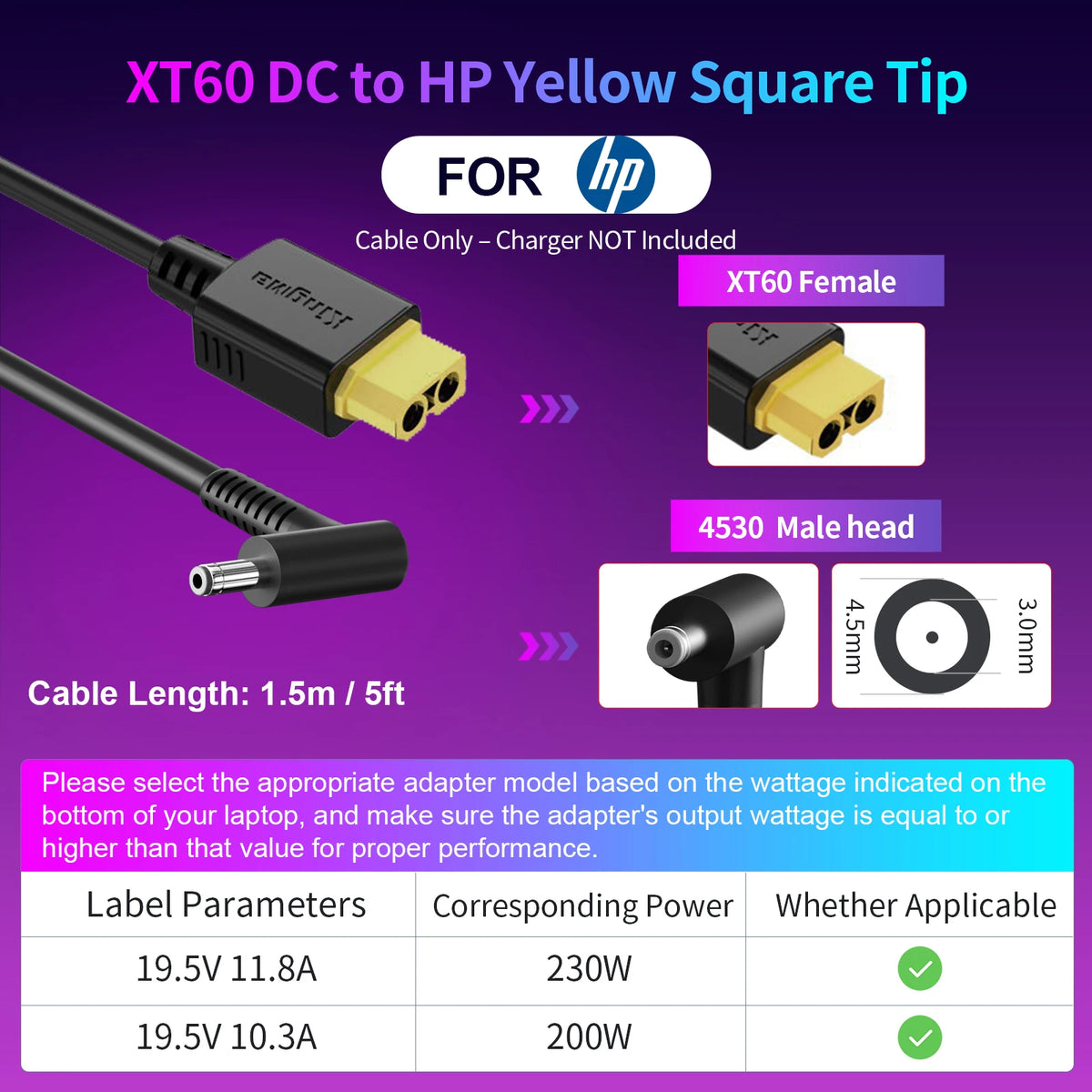 330W GaN Charger Laptop, XT60 to DC Cable Adapter,  Compatible with Lenovo, ASUS, Dell, Alienware, HP, Acer, MSI, Razer, Xiaomi