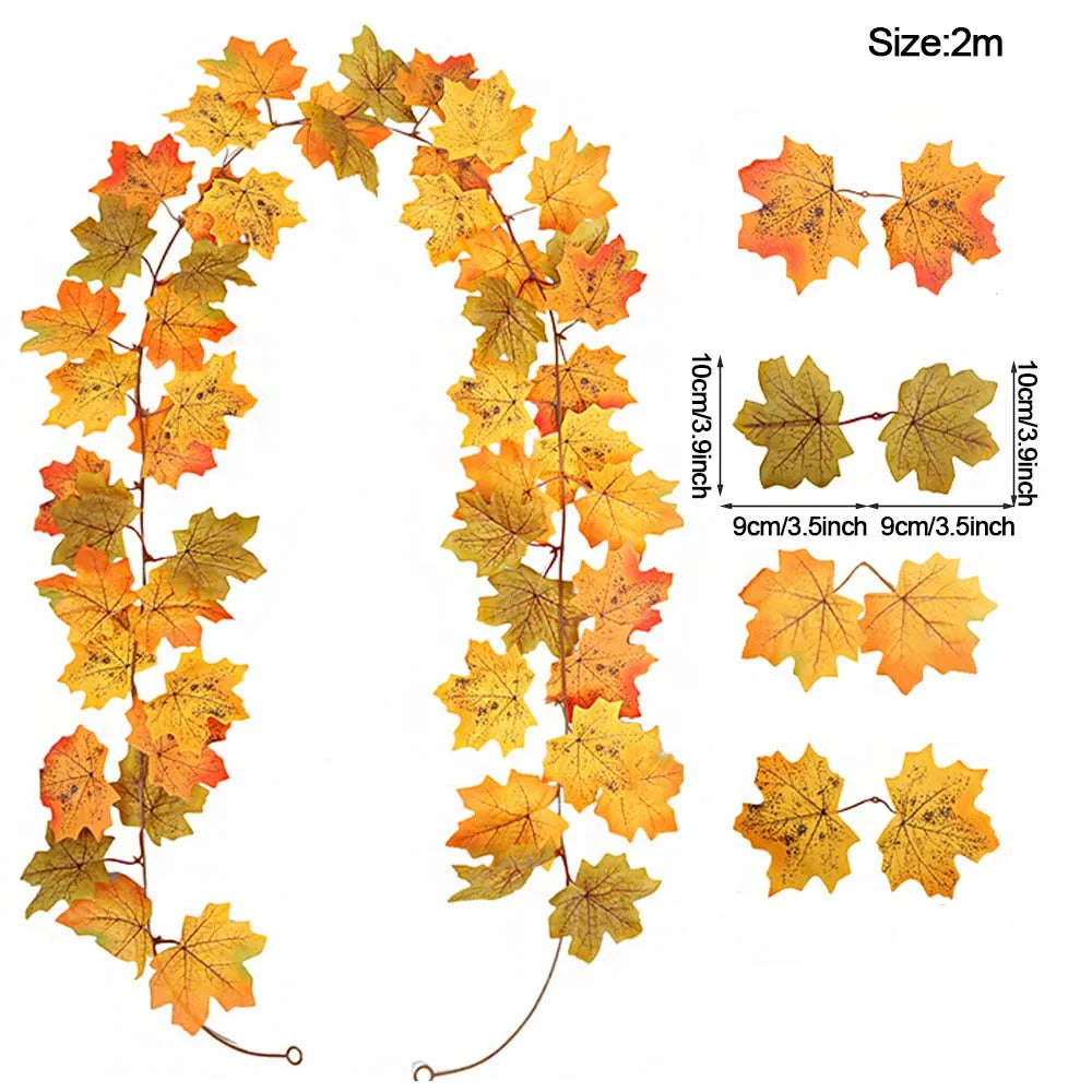 Autumn Decor Artificial Maple Fall Leaf Vine Garland Hanging Wedding Thanksgiving Decorations Home Halloween Fireplace Decor