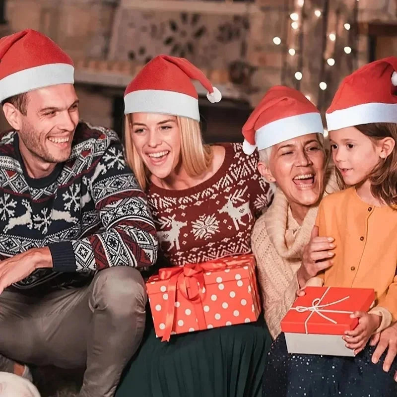 Red Christmas Hats for Adults Kids Non-woven Fabric Santa Claus Xmas Hats Cap Merry Christmas New Year Festival Party Decoration