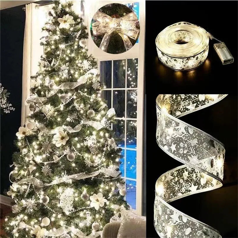 2/5/10m Christmas Ribbon Fairy Light String Merry Christmas Decorations
