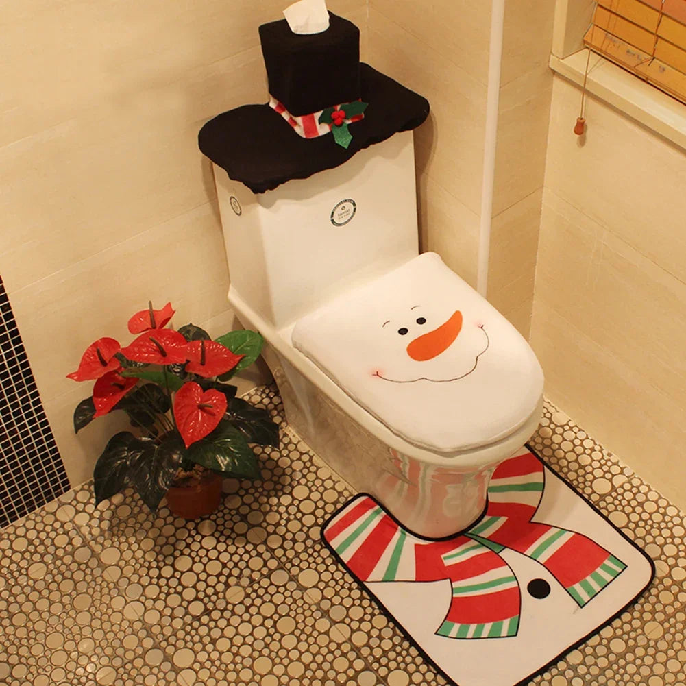 FESTIVE THRONE SUITE | 3-Piece Funny Christmas Toilet Seat Cover & Bathroom Rug Set