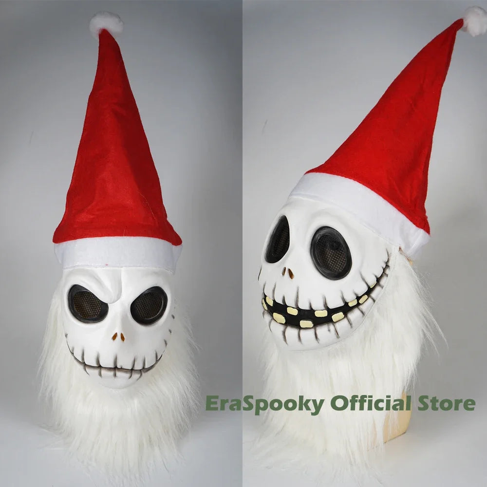 Jack Skellington Santa Latex Mask with Hat & Beard – The Nightmare Before Christmas Cosplay Costume Prop for Halloween & Xmas Party