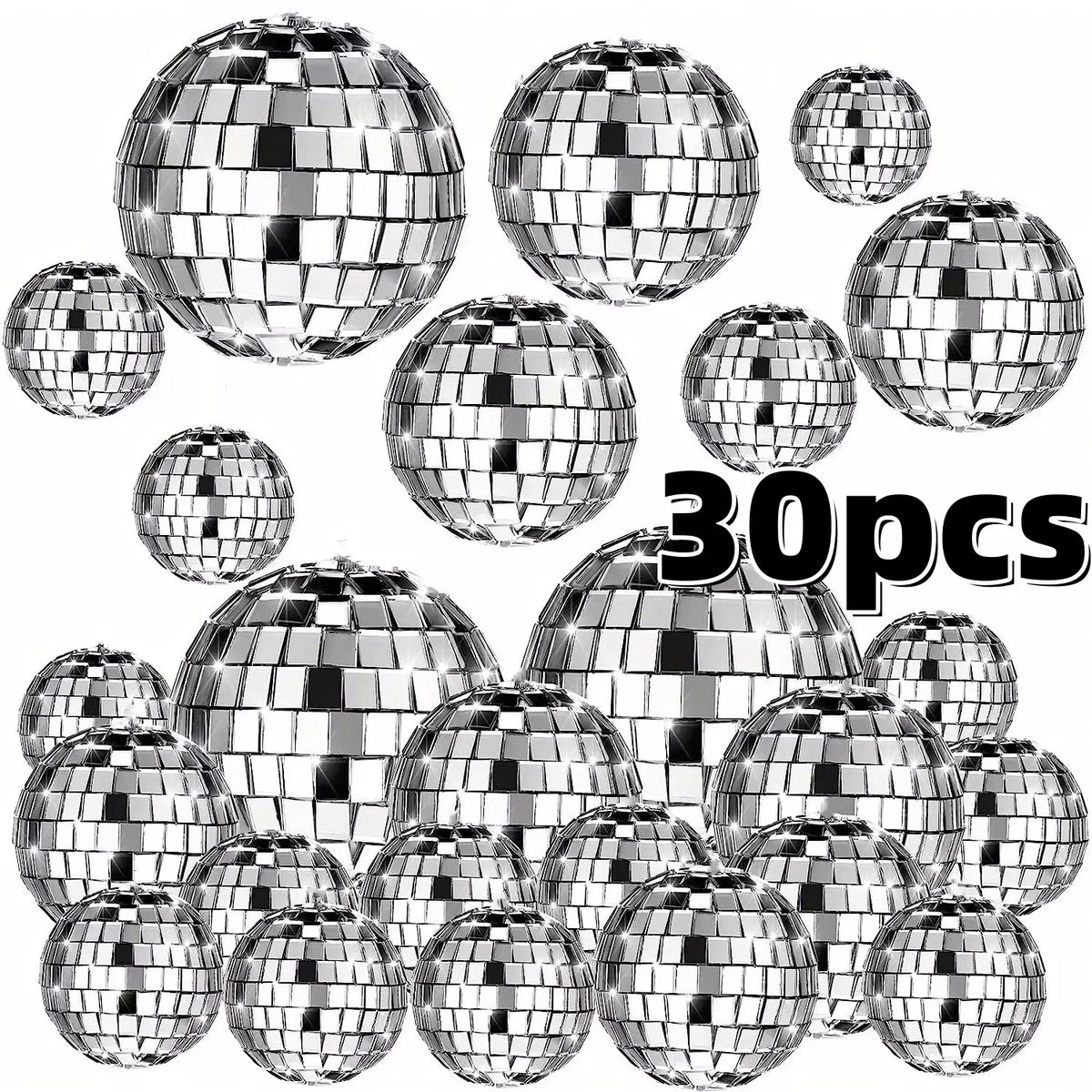 10-30pcs Mini Disco Ball Ornaments Reflective Glass Silver Baubles for Mardi Gras Disco Party Decor Sparkling Christmas DIY Gift