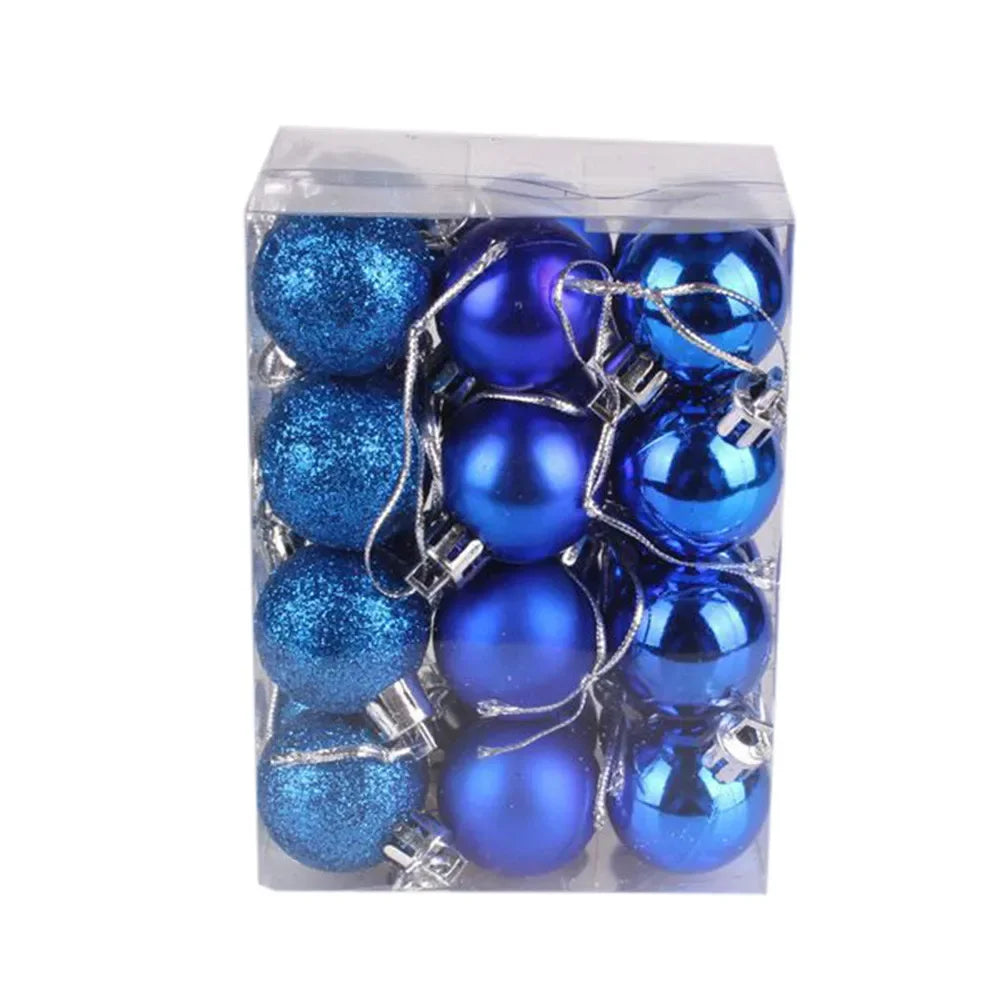 24pcs 3cm Glitter Christmas Ball Ornament Hanging Bauble Ball Gold Pink Champagne Christmas Tree Decorations New Year Gift