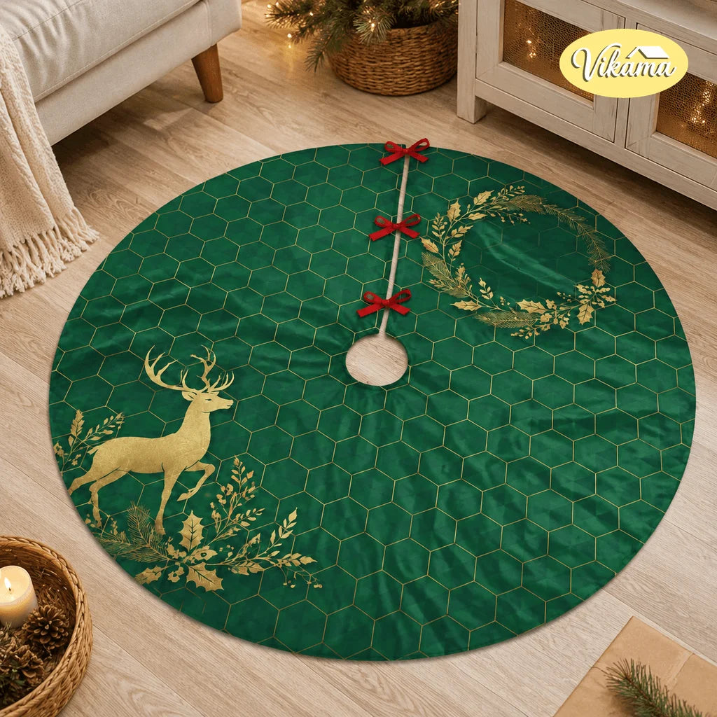 Premium Holiday Christmas Tree Skirt – Foldable Floor Mat with Vivid Festive Patterns, Washable Tree Base Cover for Home Party & Holiday Decor