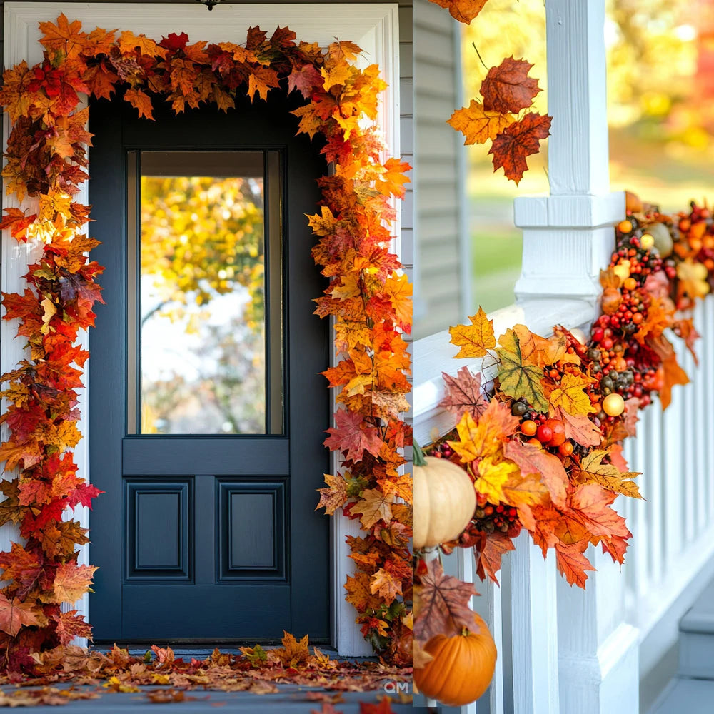 Autumn Decor Artificial Maple Fall Leaf Vine Garland Hanging Wedding Thanksgiving Decorations Home Halloween Fireplace Decor