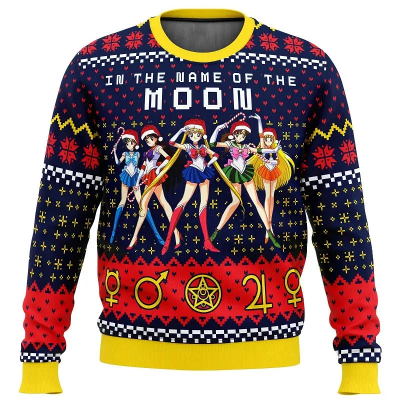 3D New Christmas Series Anime Sailor Moon Blade Round Neck Hoodie Printed Imitation Sweater Knitted Decorative Daily Necessitie