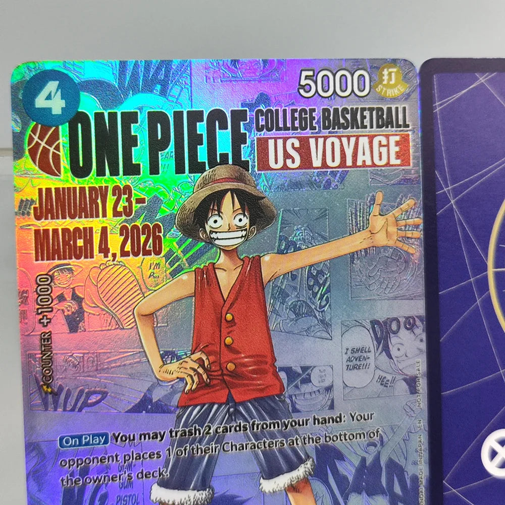 Self Made Proxy One Piece OPCG English Luffy P-055 College Basketball US Voyage Game Collection Promotion Card Toy