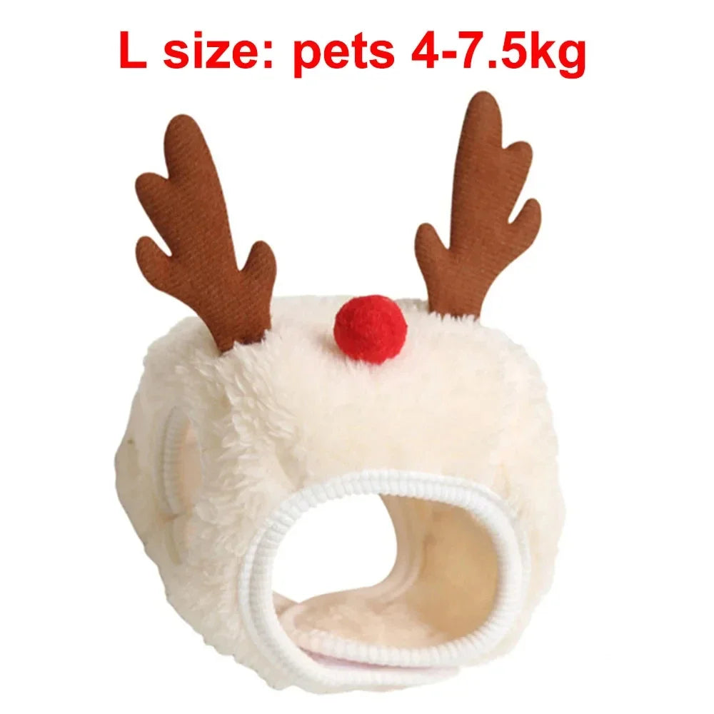 Christmas Puppy Dog Cat Costume Xmas Cat Santa Elk Hat with Bandana Bib Scarf Set Cat Accessories Pet Holiday Dress Up Supplies