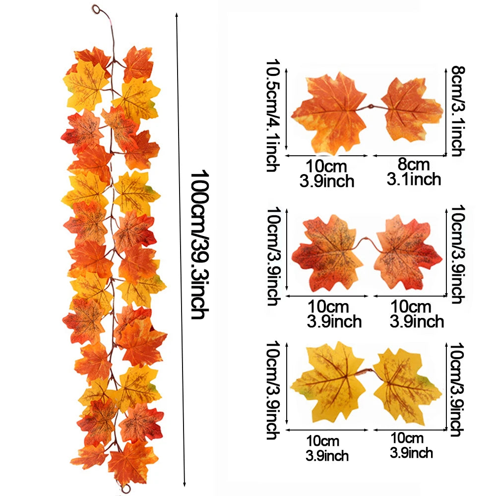 Autumn Decor Artificial Maple Fall Leaf Vine Garland Hanging Wedding Thanksgiving Decorations Home Halloween Fireplace Decor