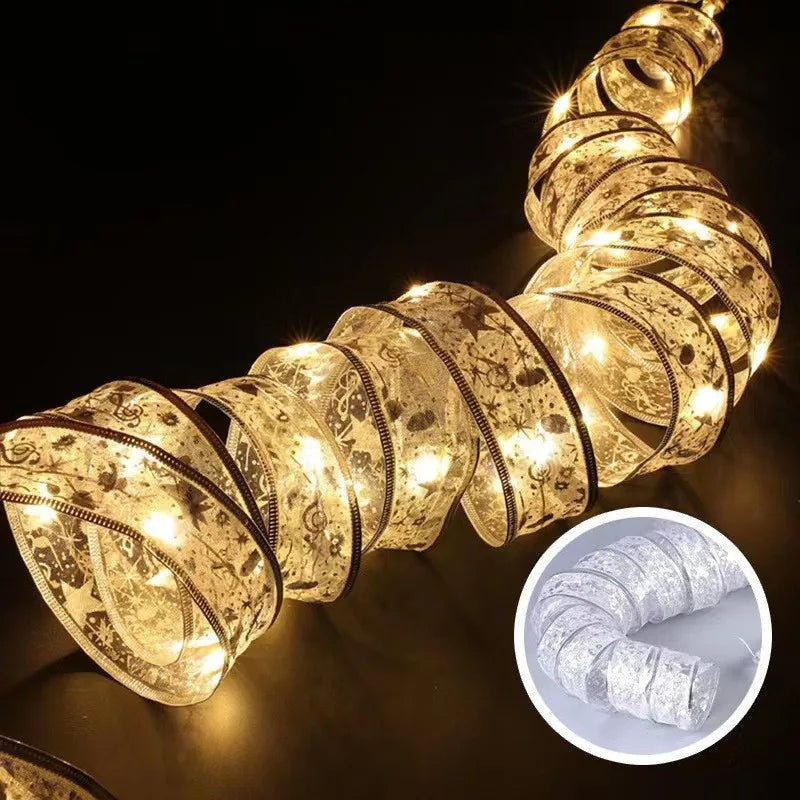 2/5/10m Christmas Ribbon Fairy Light String Merry Christmas Decorations